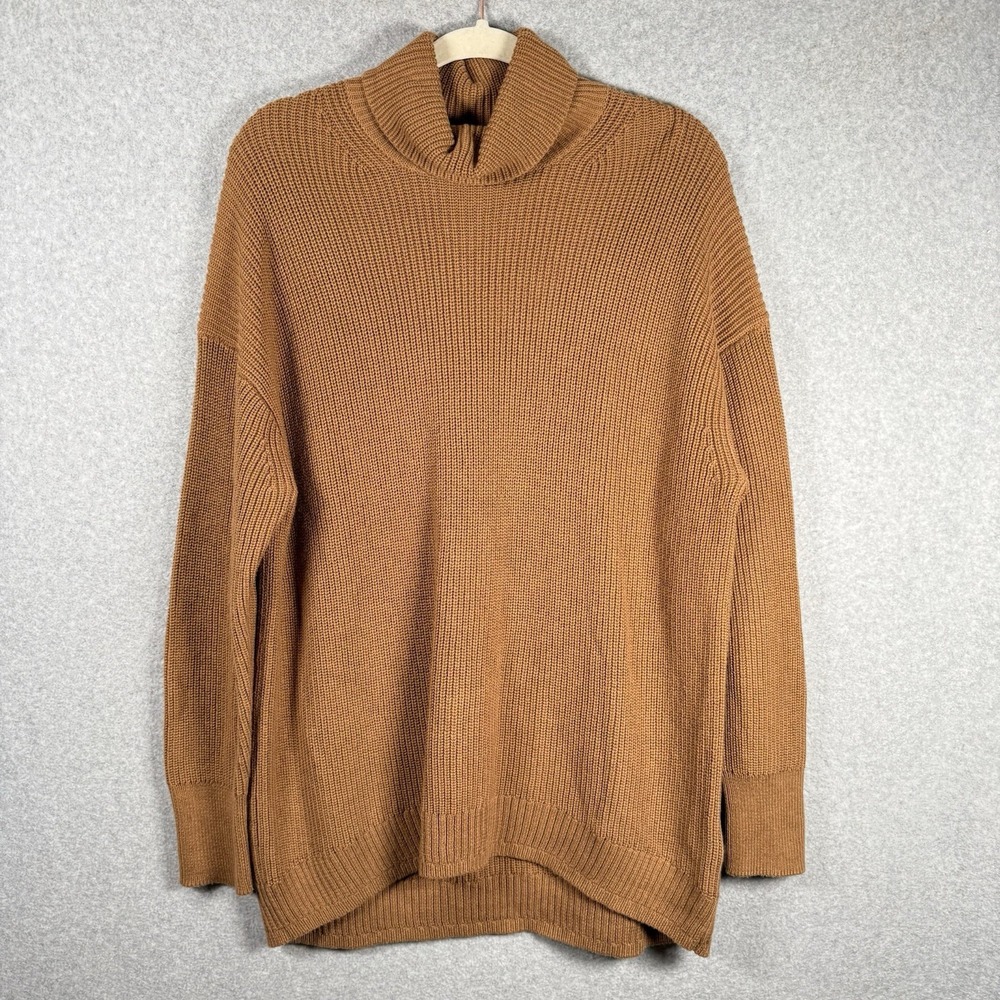 J crew ribbed cotton blend relaxed fit turtleneck sweater womens Medium‎ brown